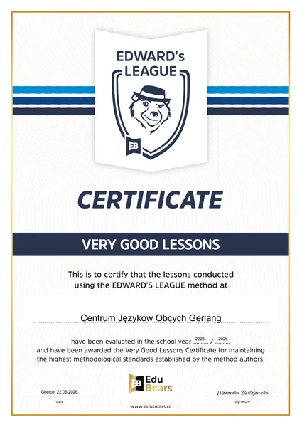 Certyfikat Very Good Lessons dla Gerlang - Edward&rsquo;s League, 2025/2026